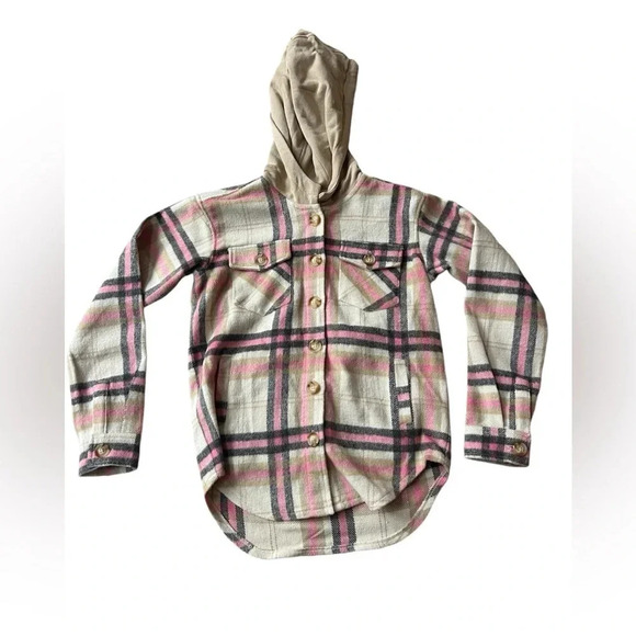 NWT BLANK NYC Girls Plaid Hooded Shirt Jacket - Picture 2 of 6